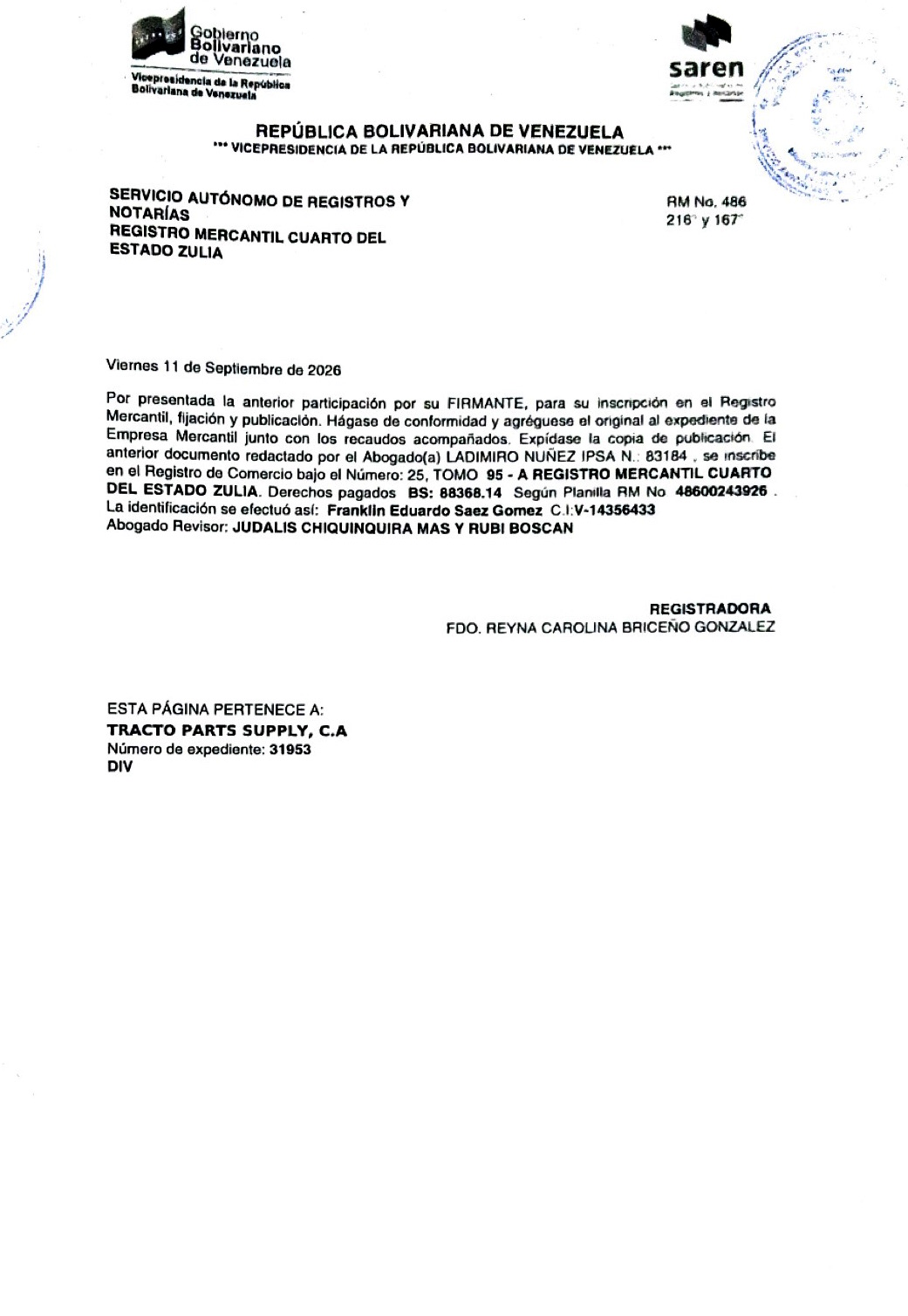 2nda. Publicación del Acta de Asamblea Extraordinaria de Accionistas de Tracto Parts Supply C.A. con ocasión de su Disolución 4 Tracto Parts4