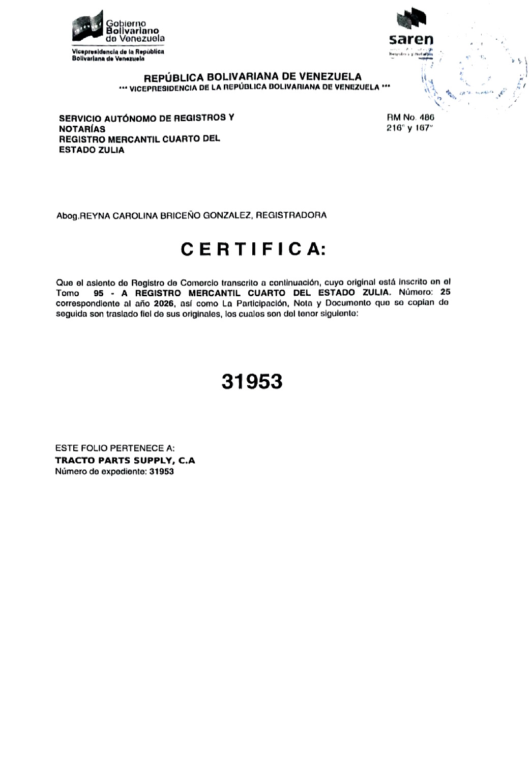 2nda. Publicación del Acta de Asamblea Extraordinaria de Accionistas de Tracto Parts Supply C.A. con ocasión de su Disolución 5 Tracto Parts5