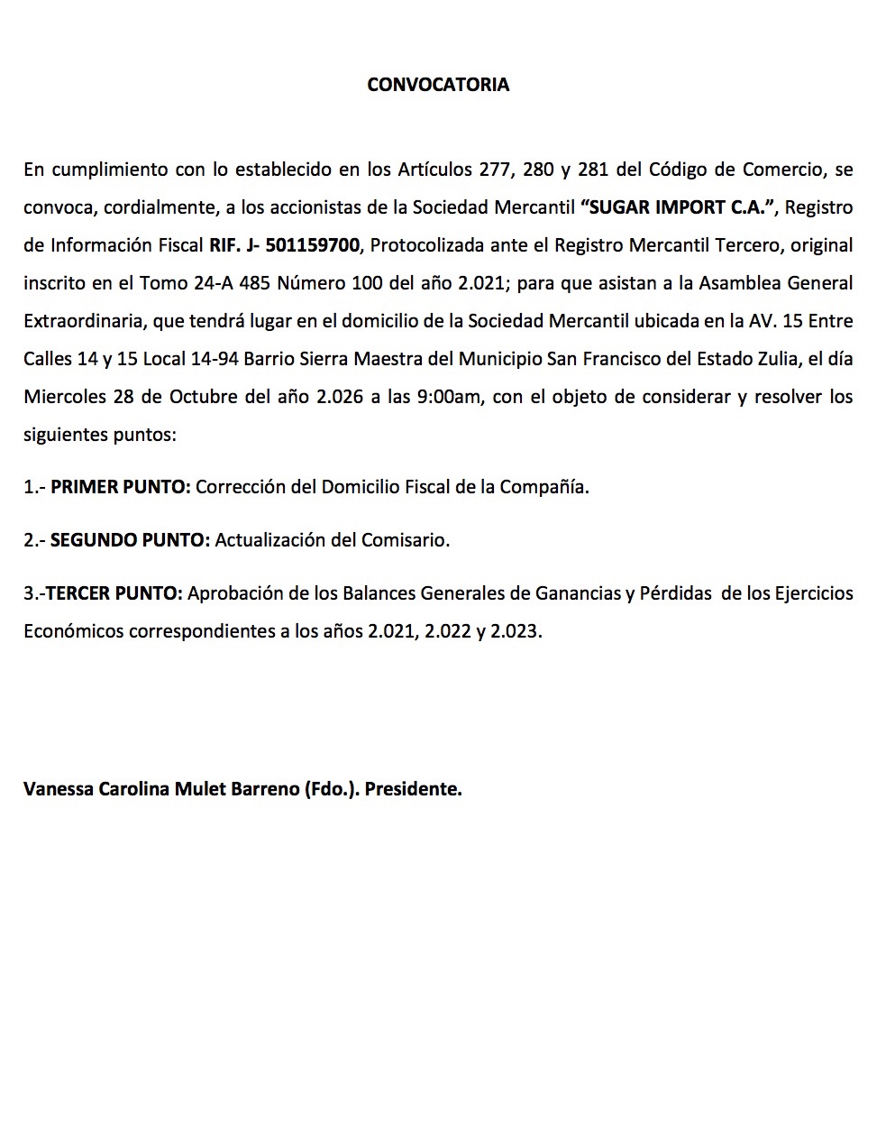 CONVOCATORIA MERCANTIL