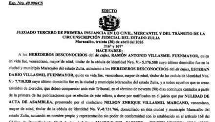 1era. publicación del Edicto a los herederos desconocidos de Ramón Antonio Villasmil Fuenmayor y de Esteban Darío Villasmil Fuenmayor al juicio por Nulidad de Acta de Asamblea 2 Captura de pantalla 2026 10 05 a las 10.57.34 a. m