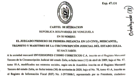 1er. Cartel de Intimación a Calixto José Martínez Vílchez representante de Inversiones Cosmo Cosméticos C.A. al juicio por Cobro de Bolívares 2 Captura de pantalla 2026 10 08 a las 12.24.06 p. m
