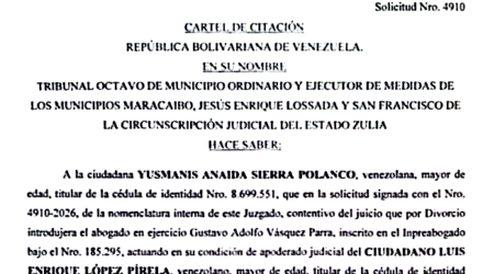 Cartel de Citación a Yusmanis Anaida Sierra Polanco al juicio por Divorcio 2 Captura de pantalla 2026 10 09 a las 12.58.46