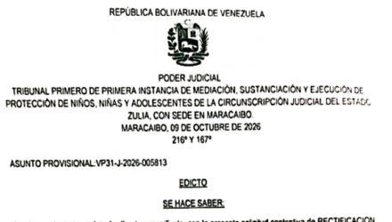 Edicto para todos los que puedan tener interés en el juicio por Rectificación de Acta incoado por José Salazar Marín y Lysbel Leal Morillo 2 Captura de pantalla 2026 10 16 a las 1.50.58 p. m