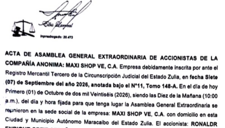 Publicación Acta de Asamblea General Extraordinaria de Accionista de Maxi Shop VE C.A. con motivo de su disolución 4 Captura de pantalla 2026 10 20 a las 10.06.11 a. m