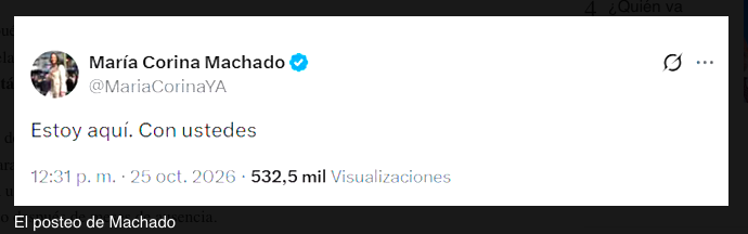 María Machado anunció por X que entró en Venezuela y se presentó en el Santuario a la Divina Pastora (Hay video) 2 Captura de pantalla 2026 10 25 a las 1.10.31 p. m