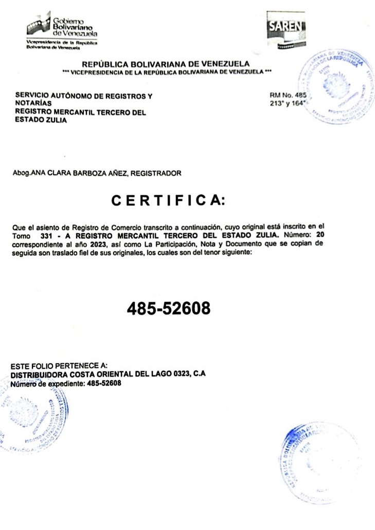 Acta de Asamblea General Extraordinaria de Accionista de Distribuidora Costa Oriental de Lago 0323 C.A. con ocasión de su Disolución 6 Districolca6