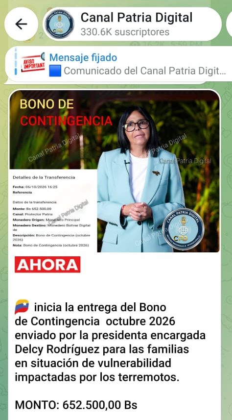 Pagan «Bono de Contingencia 2026» de octubre 2 WhatsApp Image 2026 10 06 at 6.44.59 PM e1791331774606